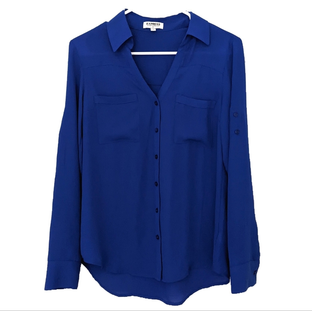 Express Portofino blue button up blouse
